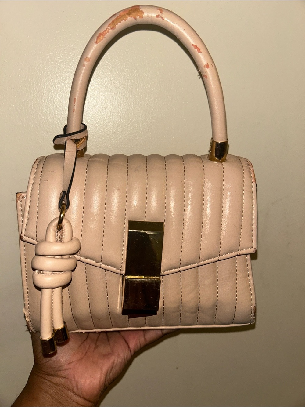 ALDO Beige Quilted Crossbody Bag with Gold Hardware